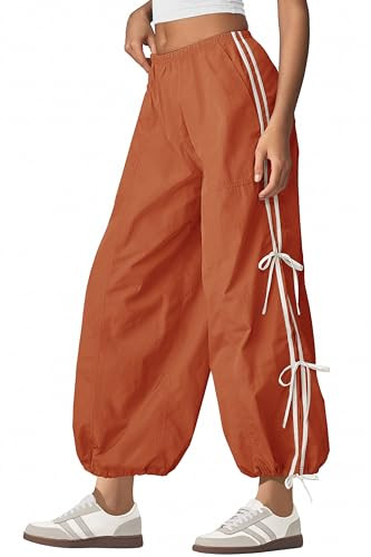 Panadila Women Parachute Pants Elastic Waist Baggy Track Pants Bow Knot Loose Trousers Casual Str... | Amazon (US)