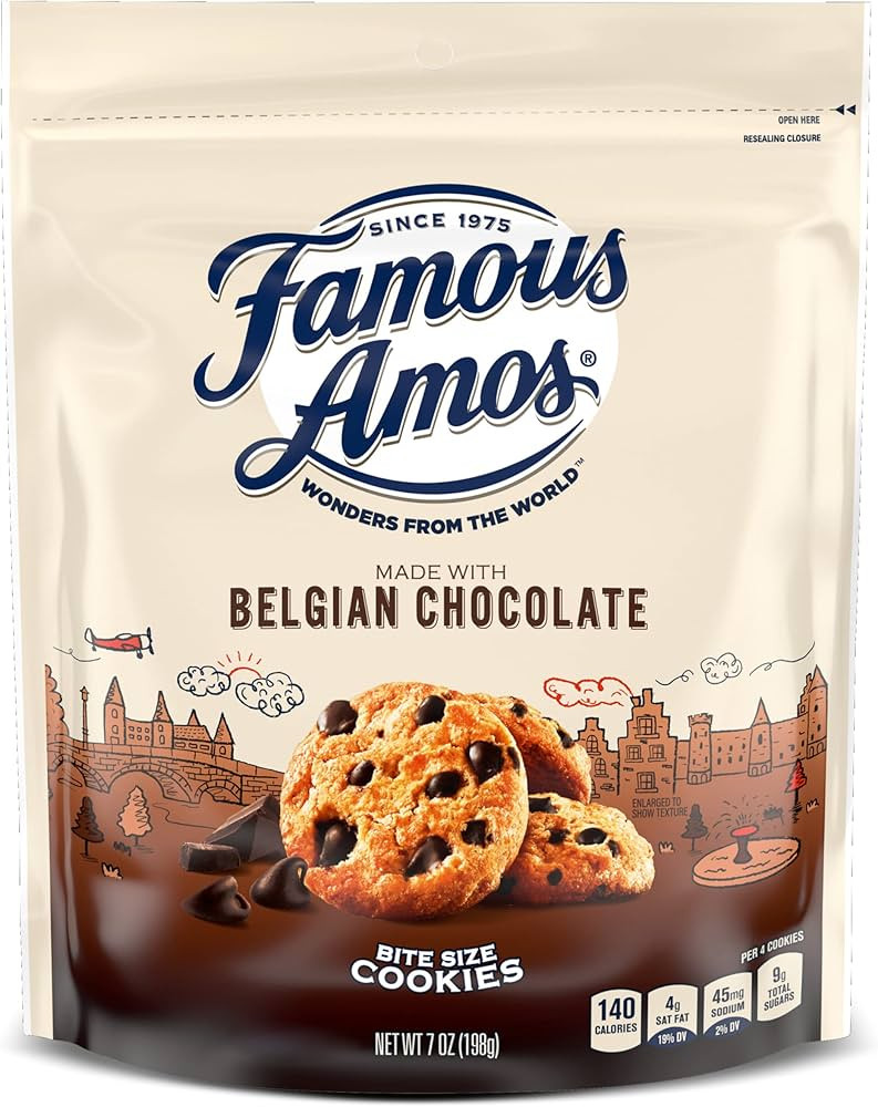 Famous Amos Wonders of the World Belgian Gourmet Chocolate Chip Cookies, Bite-Sized in a Resealab... | Amazon (US)