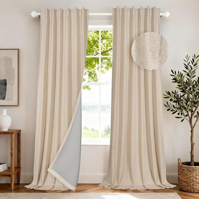 HESTIA Linen Blackout Curtains Easy to Install with Back Tabs/Rod Pocket/Pin Hooks Long Drapes fo... | Amazon (US)