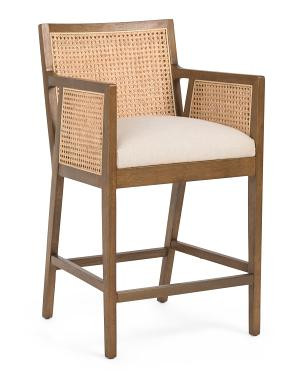 19.5x35 Antonia Cane And Performance Fabric Stool With Wooden Frame | TJ Maxx