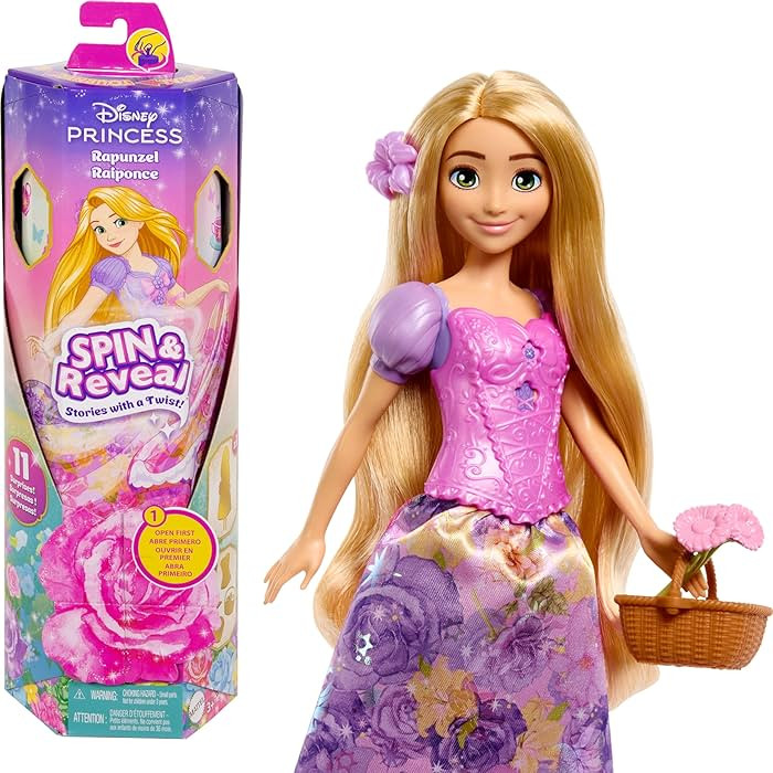 Mattel Disney Princess Rapunzel Fashion Doll Set, Spin & Reveal with 11 Surprises Including 5 Acc... | Amazon (US)