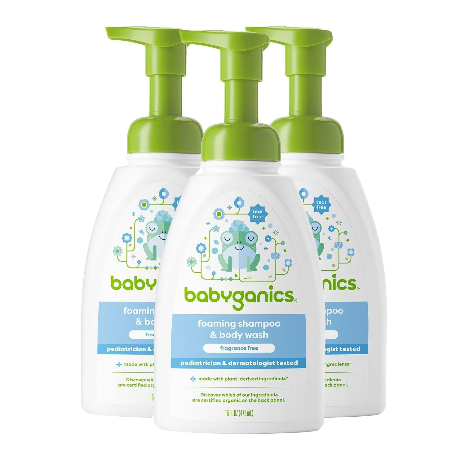 Babyganics Baby Shampoo + Body Wash Pump Bottle, Fragrance Free, Non-Allergenic and Tear-Free, 16 Fl Oz (Pack of 3), Packaging May Vary | Amazon (US)