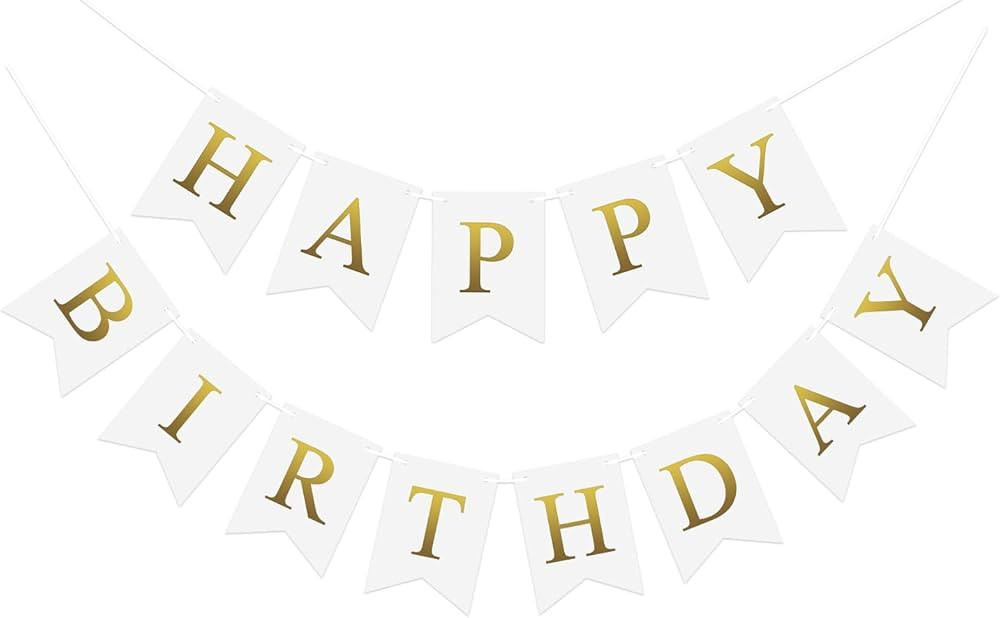 White Happy Birthday Banner Birthday Party Banner NO DIY Happy Birthday Sign Metallic Gold Pre-St... | Amazon (US)