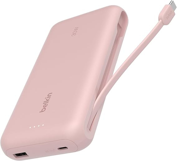 Belkin Portable Charger, Power Bank with Integrated Cable 20000 mAh 30W - Fast Charging USB C Pow... | Amazon (US)
