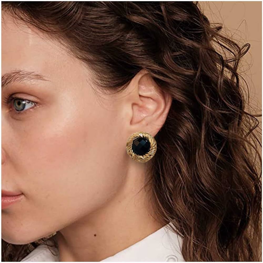 Iaceble Vintage Gold Onyx Earrings Twits Circle Stud Earrings Black Gemstone Earrings Round Birth... | Amazon (US)