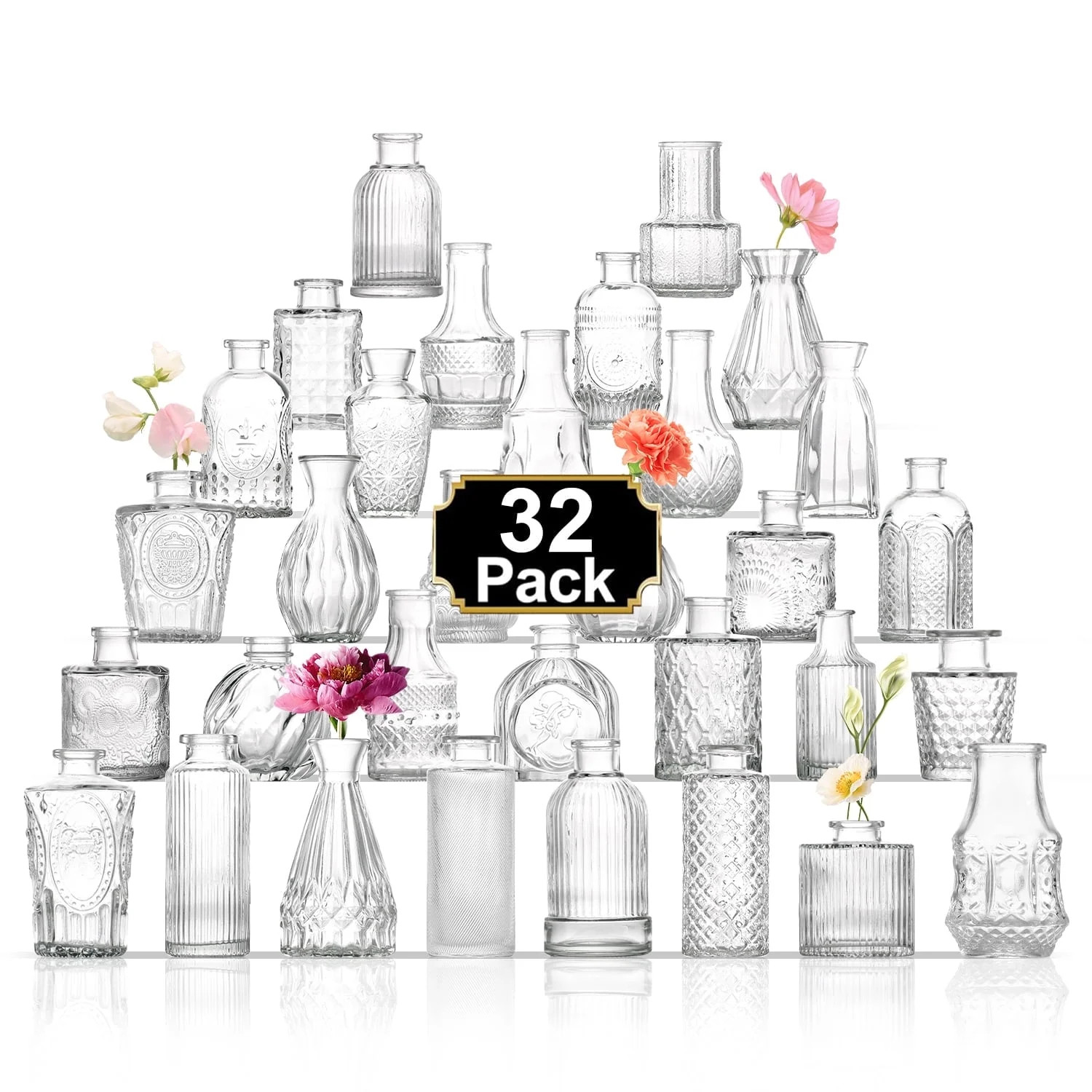 Bud Vases in Bulk 32, Glass Vases for Centerpieces, Mini Vases, Vintage Vases, Clear Bud Vases fo... | Walmart (US)