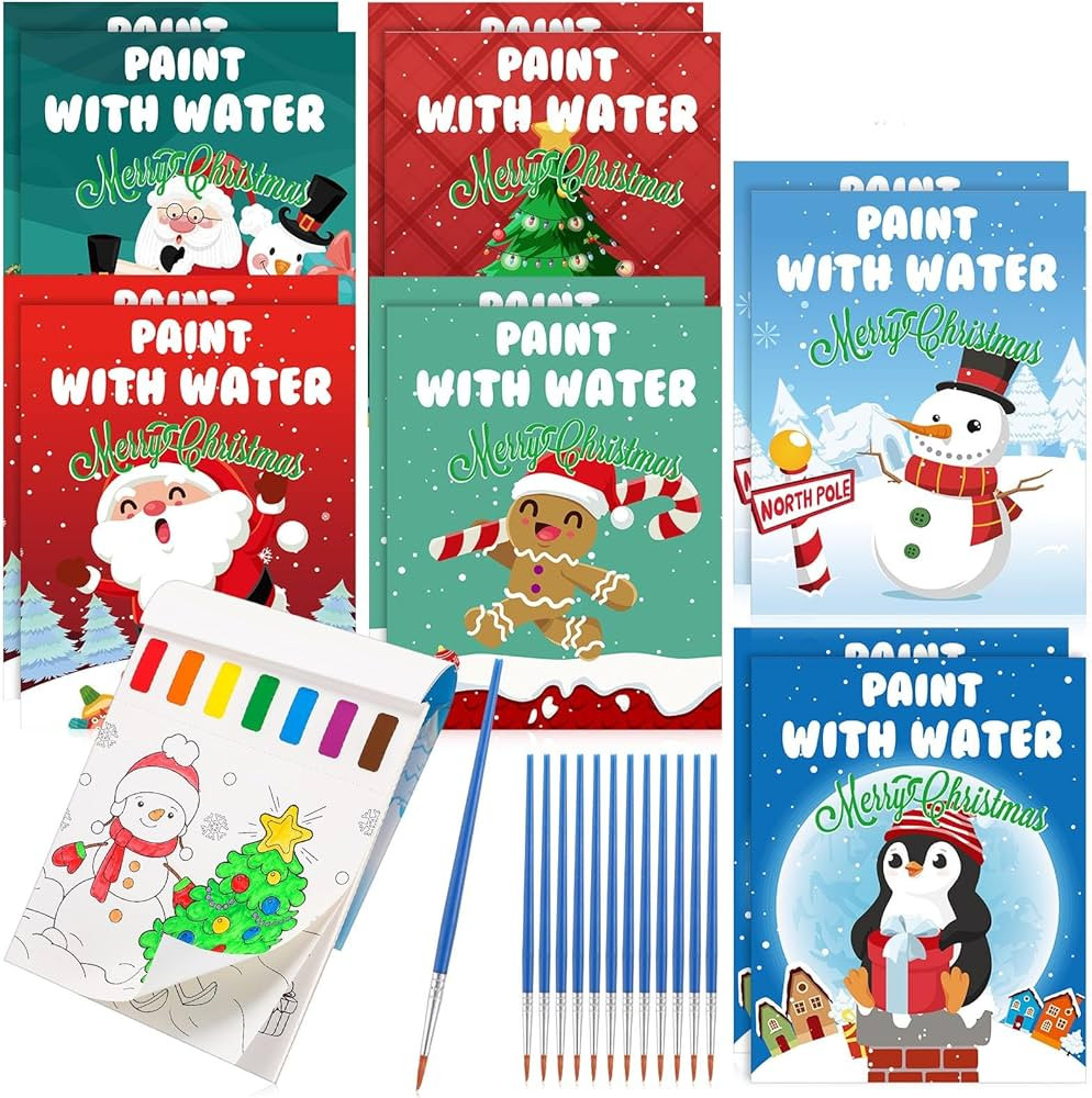 Fullhawl 12 Pcs Christmas Water Coloring Book of 16 Pages for Kids Watercolor Painting Book with ... | Amazon (US)