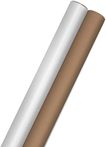 Hallmark Bulk Kraft Wrapping Paper with Cut Lines (2 Rolls: 160 sq. ft. ttl) White and Brown for ... | Amazon (US)
