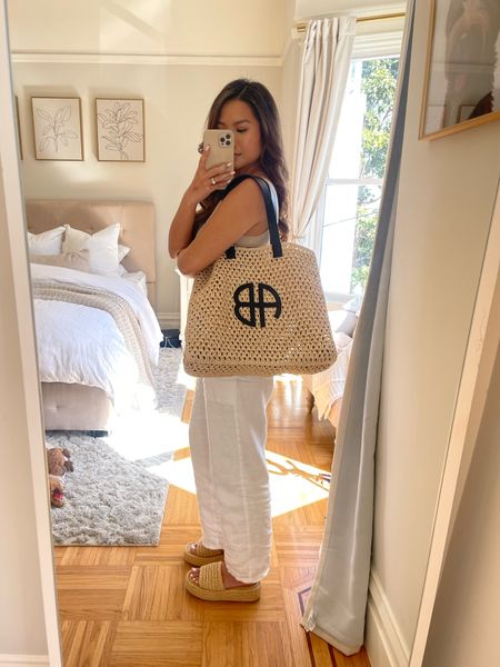 Anime bing straw tote on sale with code STYLE

Sweater tank - tts, xs
Linen pants - tts, xs petite
Sandals - sized down 1/2 size 