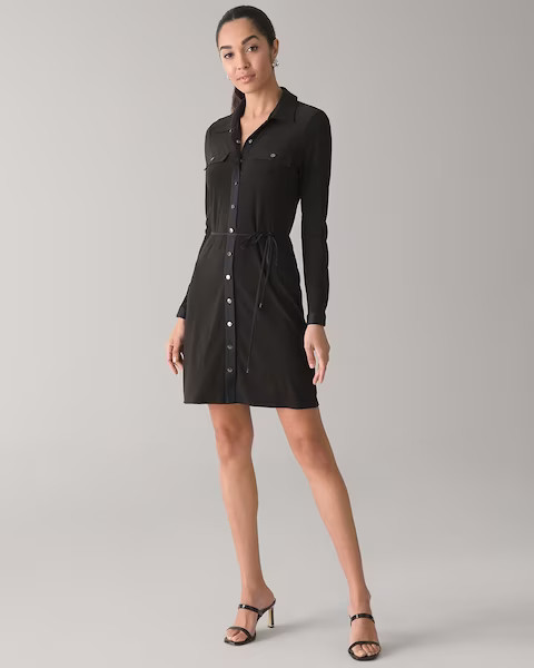 Long-Sleeve Matte Jersey Shirtdress | White House Black Market