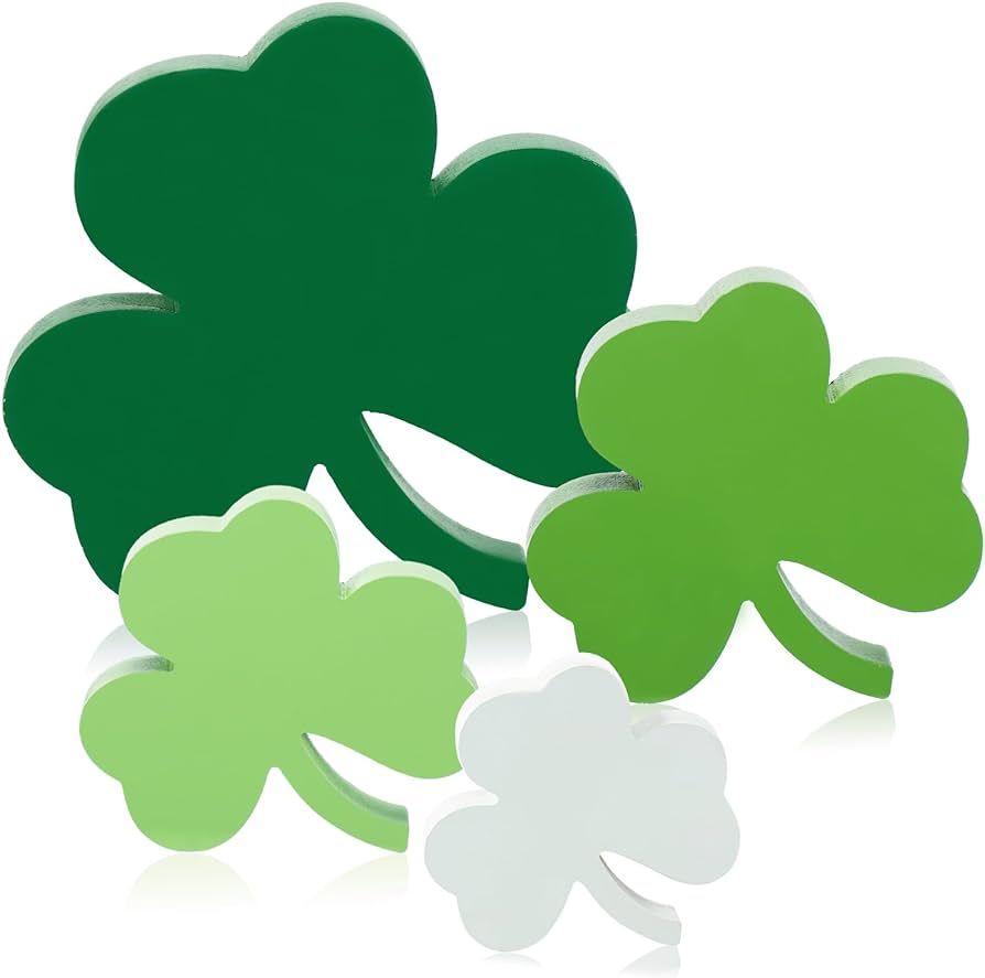 St. Patrick's Day Decorations Shamrock Table Signs - 4Pcs Classic Wooden Lucky Clover Desk Decors... | Amazon (US)