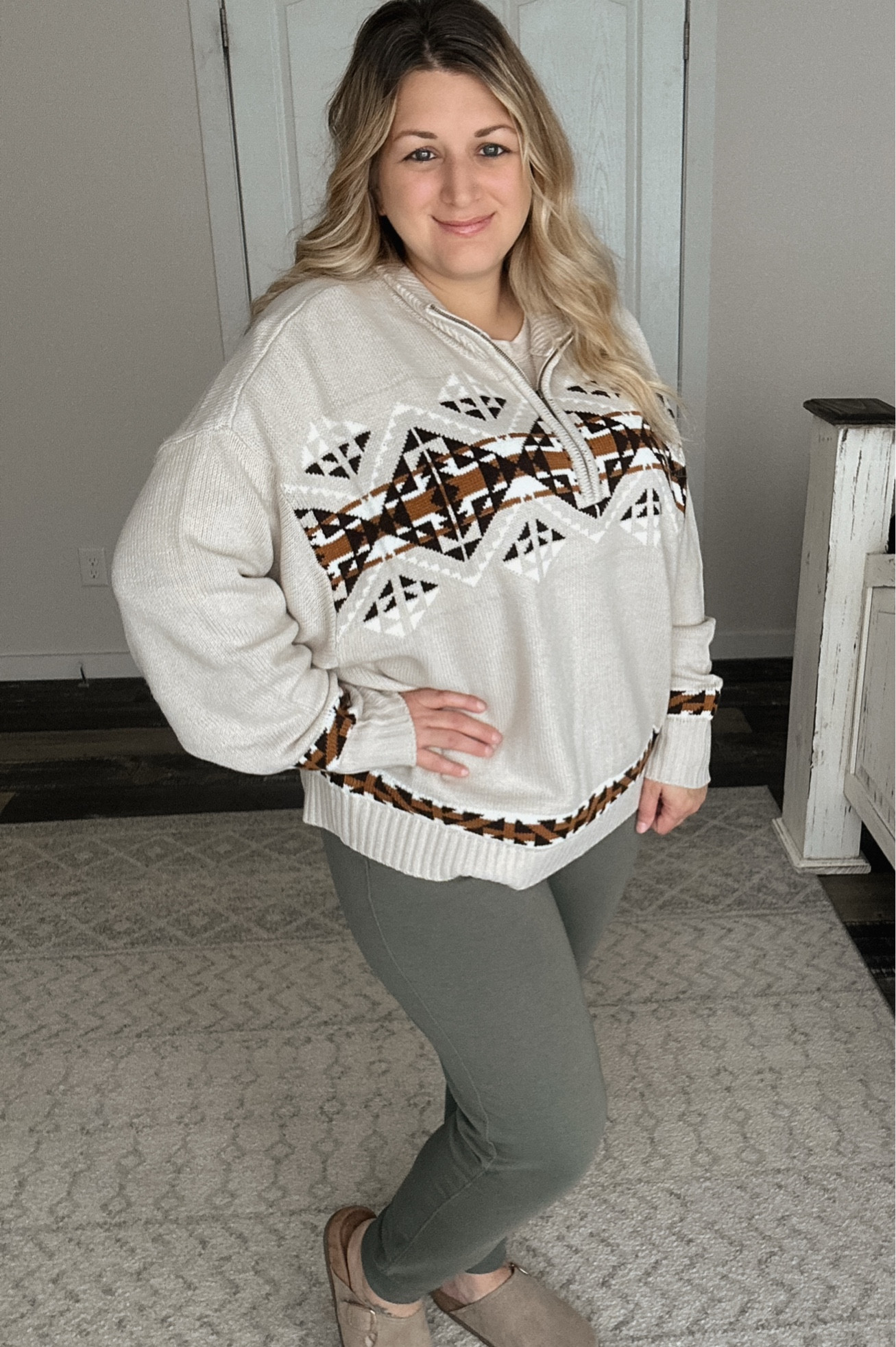 Comfy fashion from WalMart.  Quarter sip pullover from Murdoch’s.  