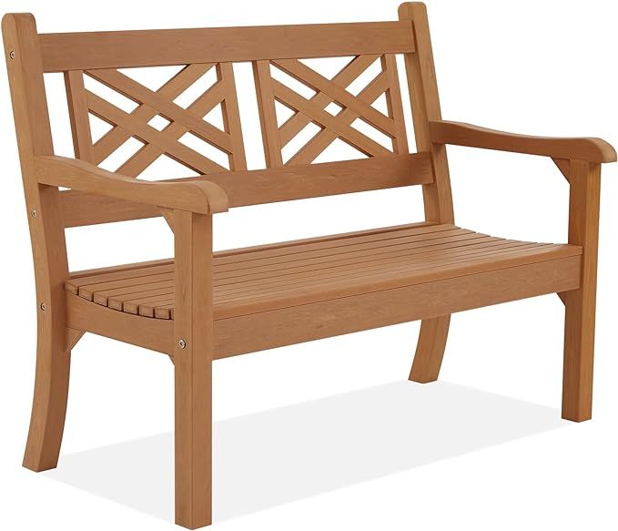 49''W Outdoor Bench, All-Weather Poly Lumber Garden Bench with Decorative Backrest and Curved Arm... | Amazon (US)