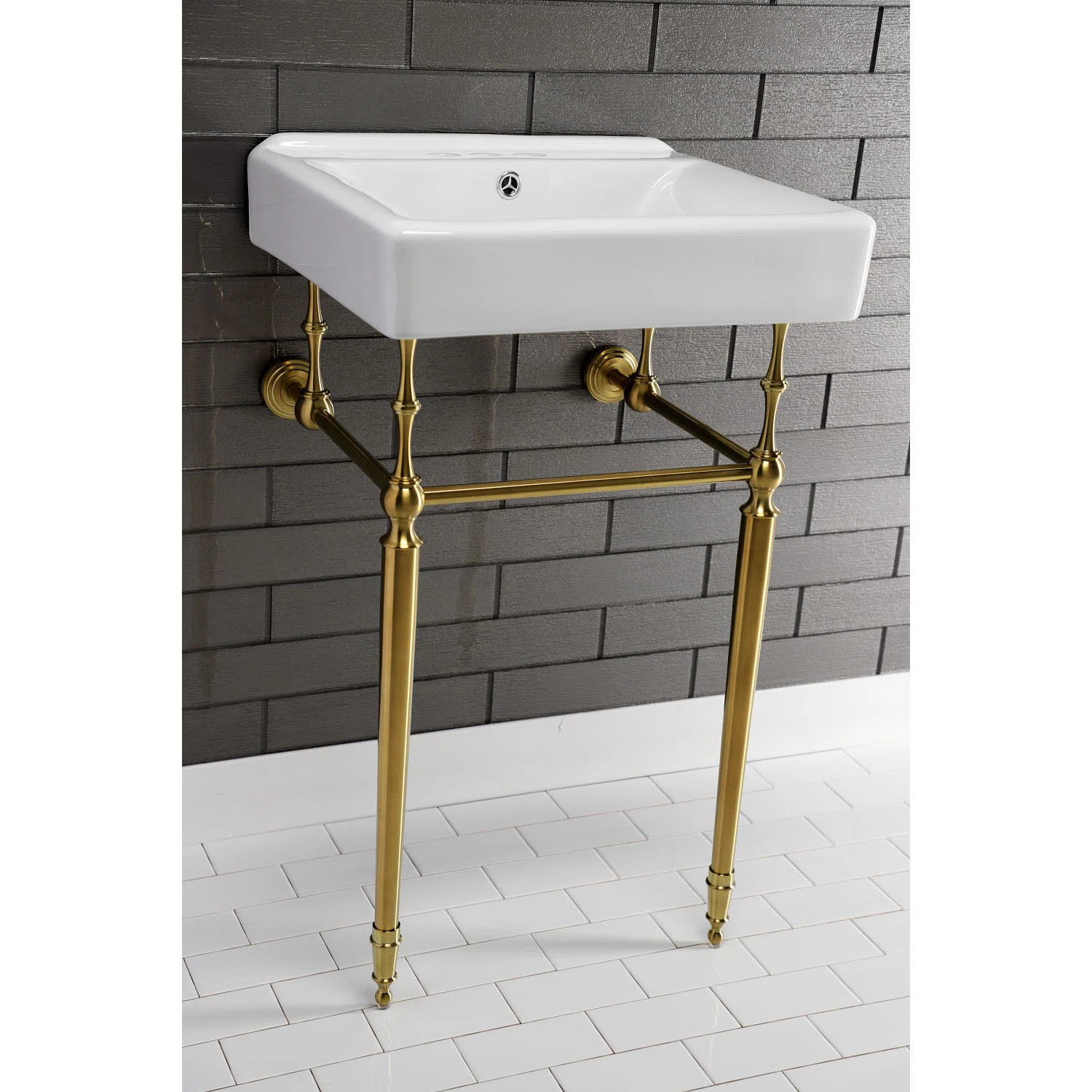 Kingston Brass Edwardian 20-Inch Porcelain Console Sink with Brass Legs (4-Inch, 3-Hole) KVPB2018... | Wayfair North America