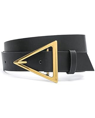 YWSZY Women's belts, Triangle gold buckle belt pure leather black coffee white camel red smooth b... | Amazon (US)