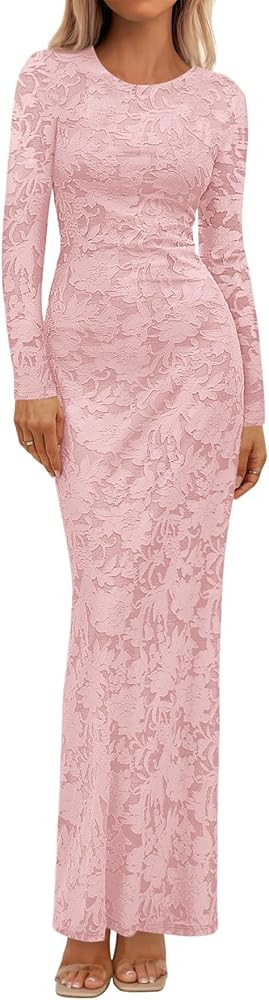 BTFBM Wedding Guest Dresses for Women 2025 Fall Elegant Floral Lace Ruched Long Sleeve Bodycon Co... | Amazon (US)