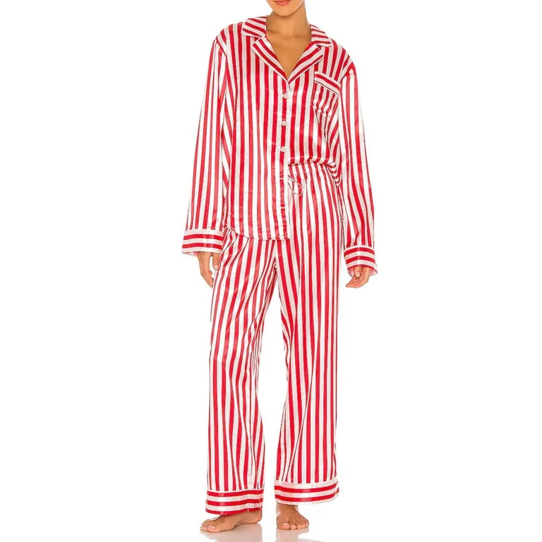 wybzd Women Christmas Pajama Set, Striped Long Sleeve Shirt with Pants - Walmart.com | Walmart (US)
