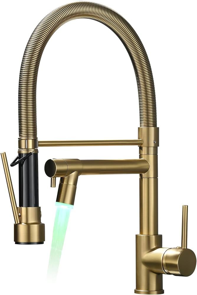 Fapully LED Kitchen Sink Faucet with Pull Down Sprayer Brushed Gold | Amazon (US)
