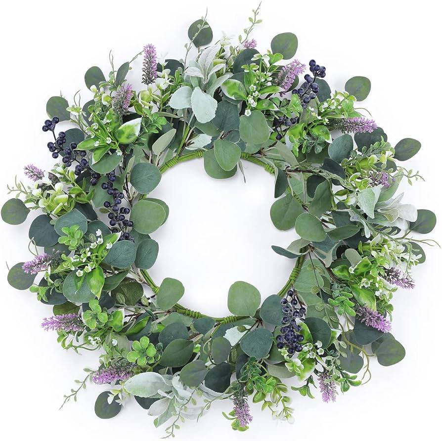 LIFEFAIR Eucalyptus Wreath for Front Door, 20\u201d Artificial Lavender Wreath for All Seasons Fl... | Amazon (US)