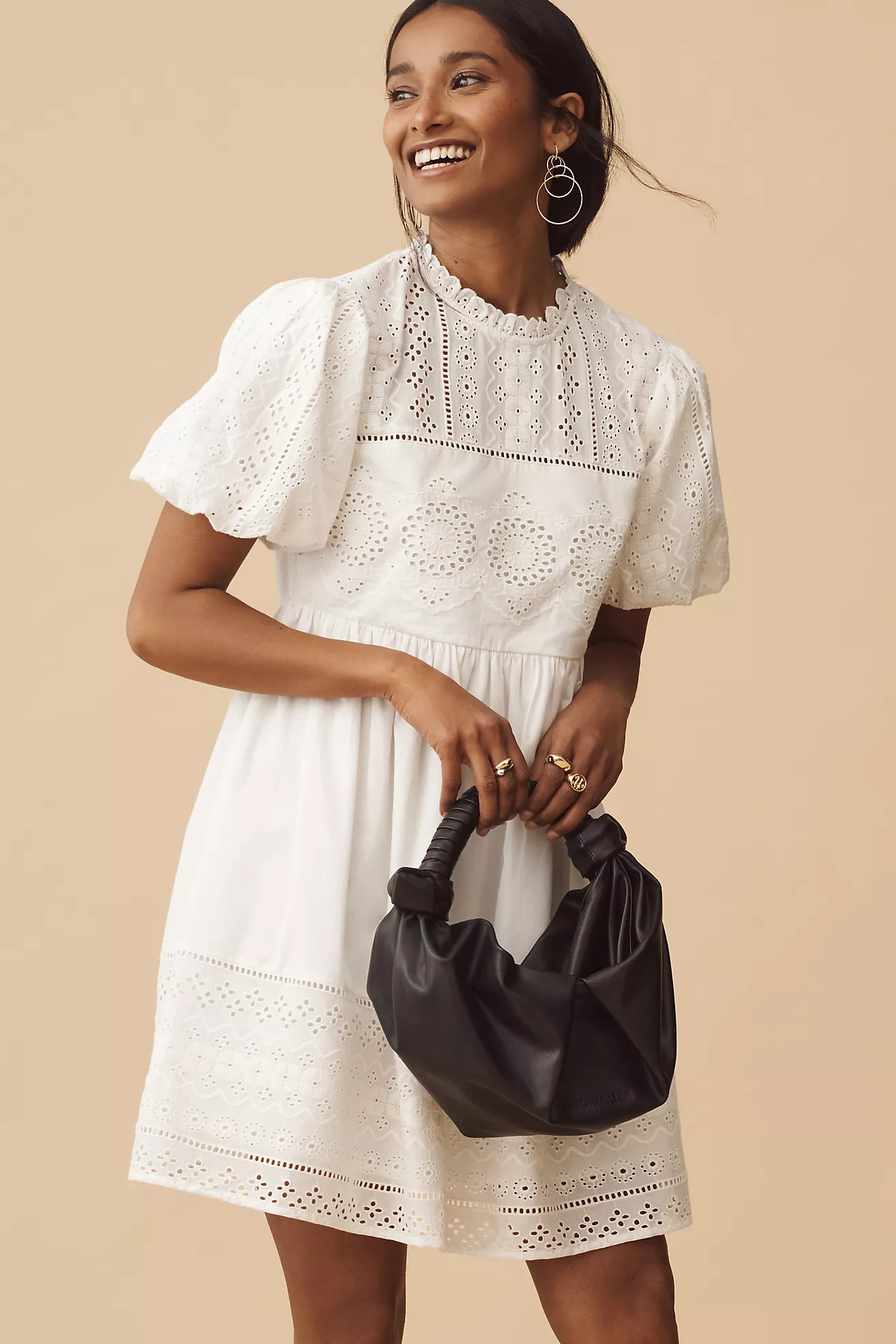 Forever That Girl Puff-Sleeve Lace Babydoll Mini Dress | Anthropologie (US)