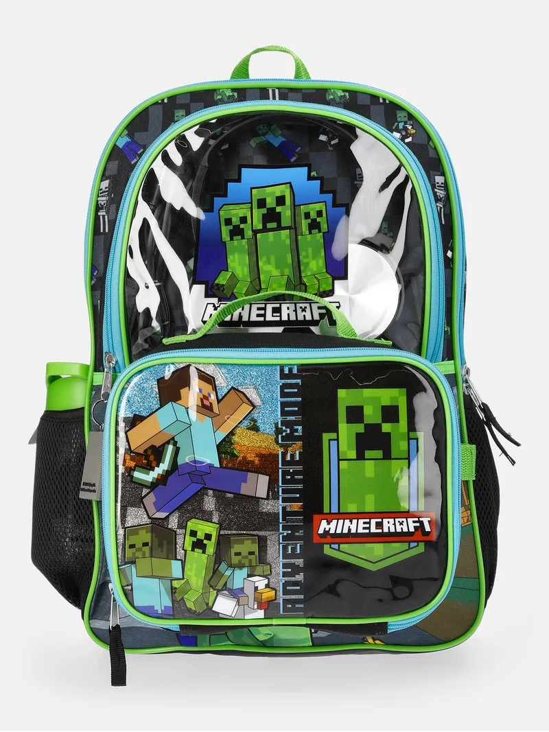 Minecraft Mode Green Backpack Set with Lunch kit, Headphones and Water Bottle | Walmart (US)