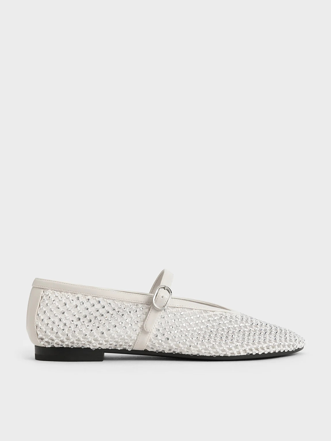 White Mesh Crystal-Embellished Mary Janes | CHARLES & KEITH UK | Charles & Keith UK