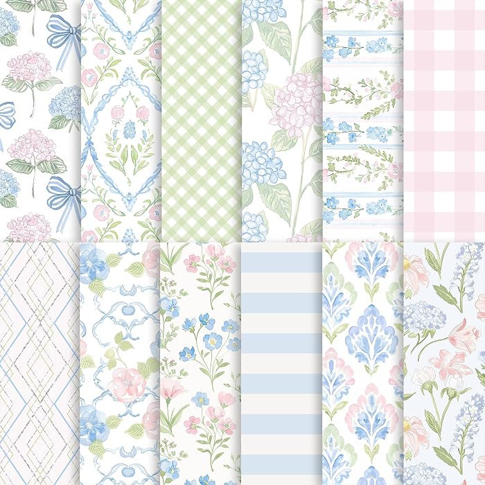 24 Sheets Watercolor Hydrangea Scrapbook Paper, Pastel Floral Patterns Decorative Craft Paper Fol... | Amazon (US)