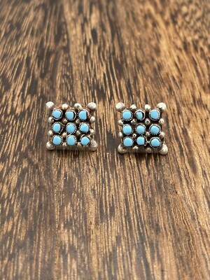 Native American Zuni Handmade Sterling Silver Turquoise Cluster Post Earrings  | eBay | eBay US