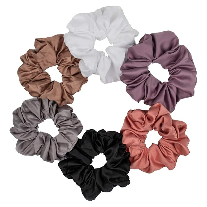 6 Pieces Satin Silk Scrunchies for hair, Big Hair Scrunchies Satin Hair Ties Ponytail Holder No H... | Amazon (US)