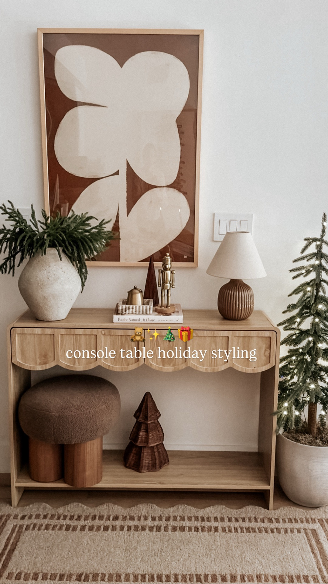 Holiday console table styling! Soft, festive and cozy! 🌲✨

#holidayseason #christmasdecor #cozyhome #cozyvibes 

#LTKHoliday #LTKSeasonal #LTKHome
