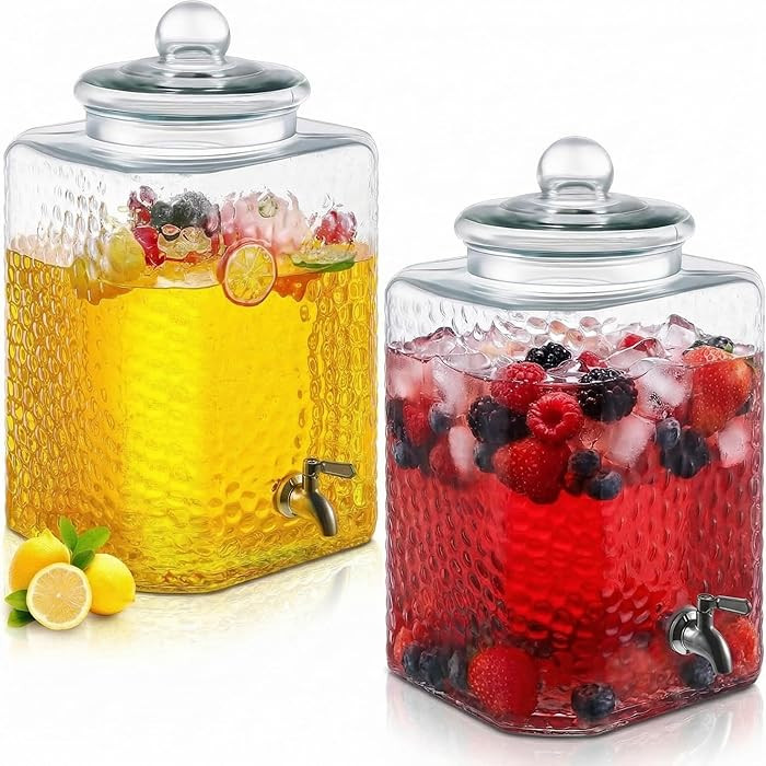 2 Pack 5 Gallon Glass Water Drink Dispenser for Party, Hammered Glass Beverage Dispenser, Water J... | Amazon (US)