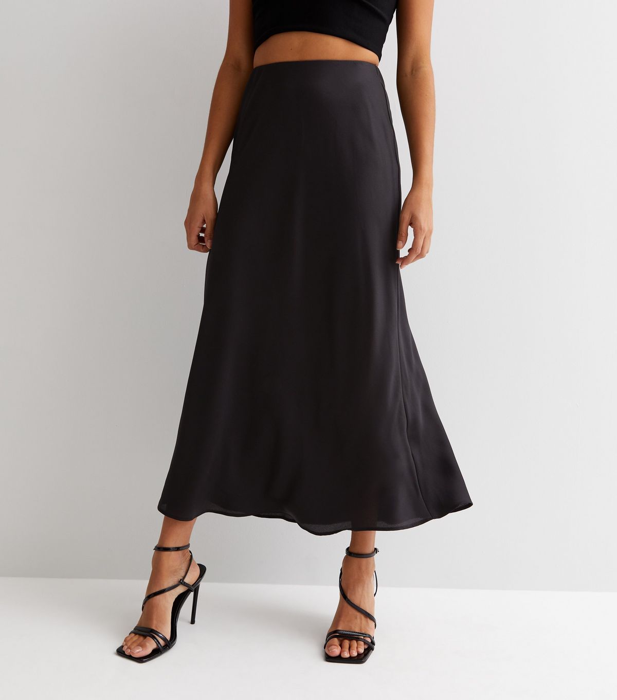 Black Satin Bias Cut Midi Skirt | New Look | New Look (UK)