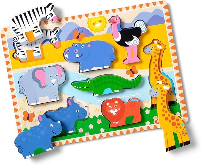 Melissa & Doug Safari Wooden Chunky Puzzle (8 pcs) - Wooden Puzzles for Toddlers, Animal Puzzles ... | Amazon (US)