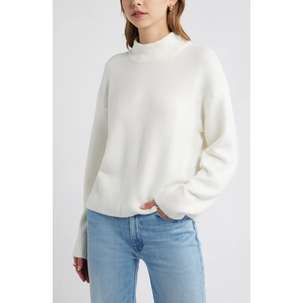 Open Edit Boxy Mock Neck Sweater in Ivory at Nordstrom, Size Small | Nordstrom