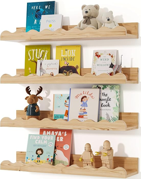 Seocry Kids' Bookshelf Set of 4 - Wood Floating Nursery Book Shelves, Picture Ledge Shelf for Wal... | Amazon (US)