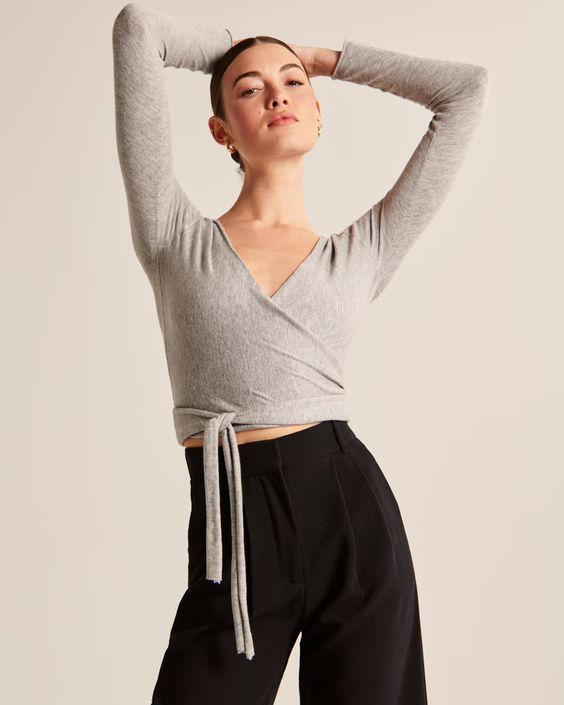 Long-Sleeve Wrap Sweater Top | Abercrombie & Fitch (US)