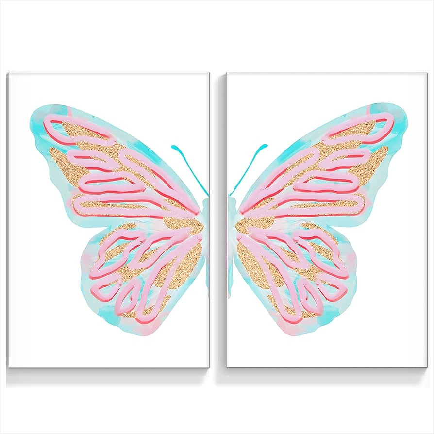 Amazon.com: Trendy Preppy Pink Butterfly Canvas Wall Art Pink and Blue Aesthetic Poster Pink Butt... | Amazon (US)