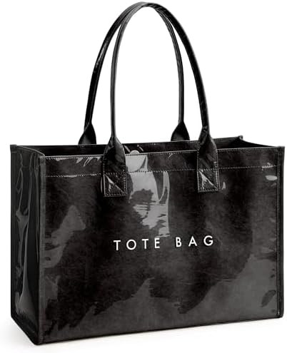 KALIDI PVC Tote Bag Women’s Kraft Paper Work Handbags Purses with Top Handle | Amazon (US)