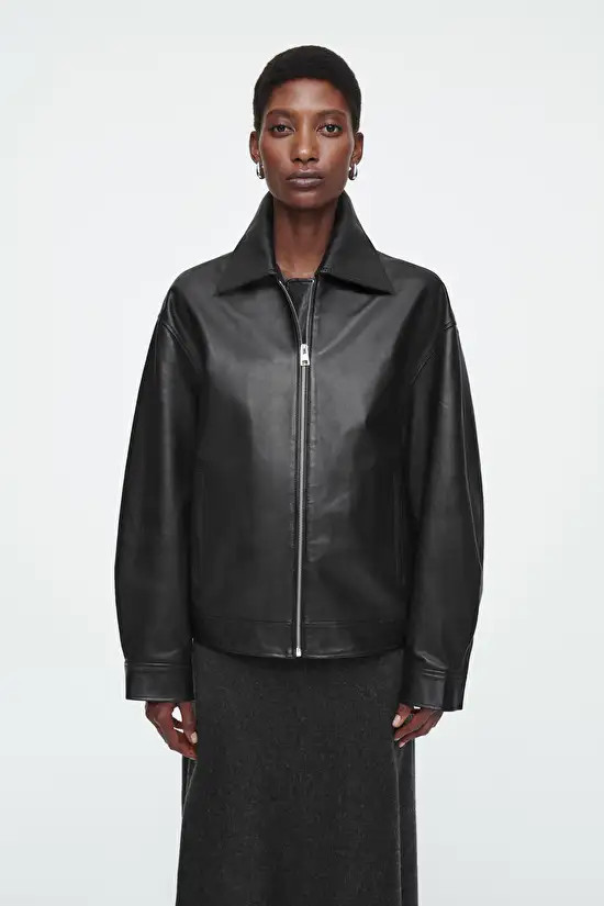 OVERSIZED COLLARED LEATHER JACKET | COS UK