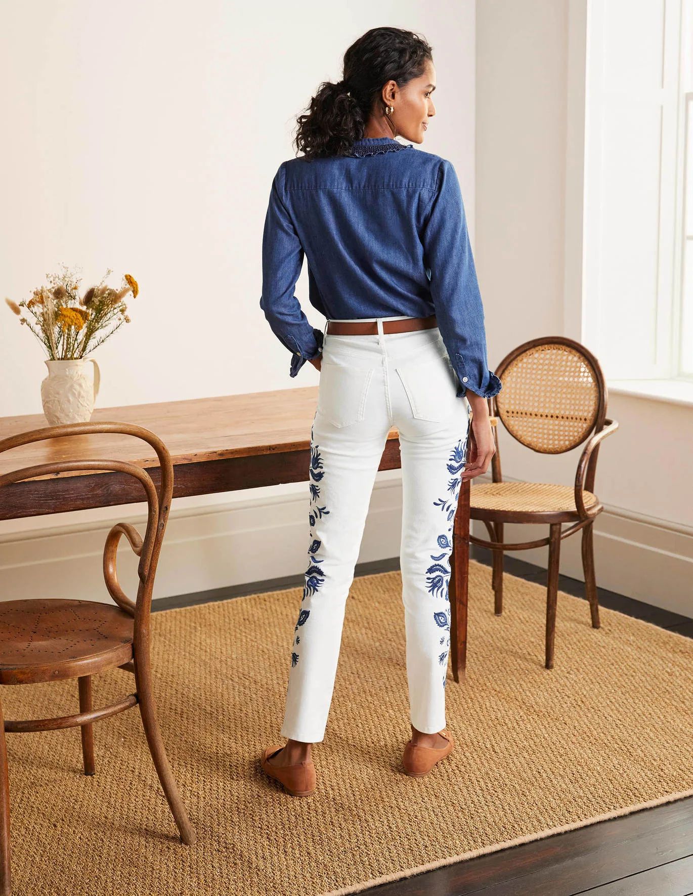Girlfriend Jeans - White Embroidered | Boden US | Boden (US)