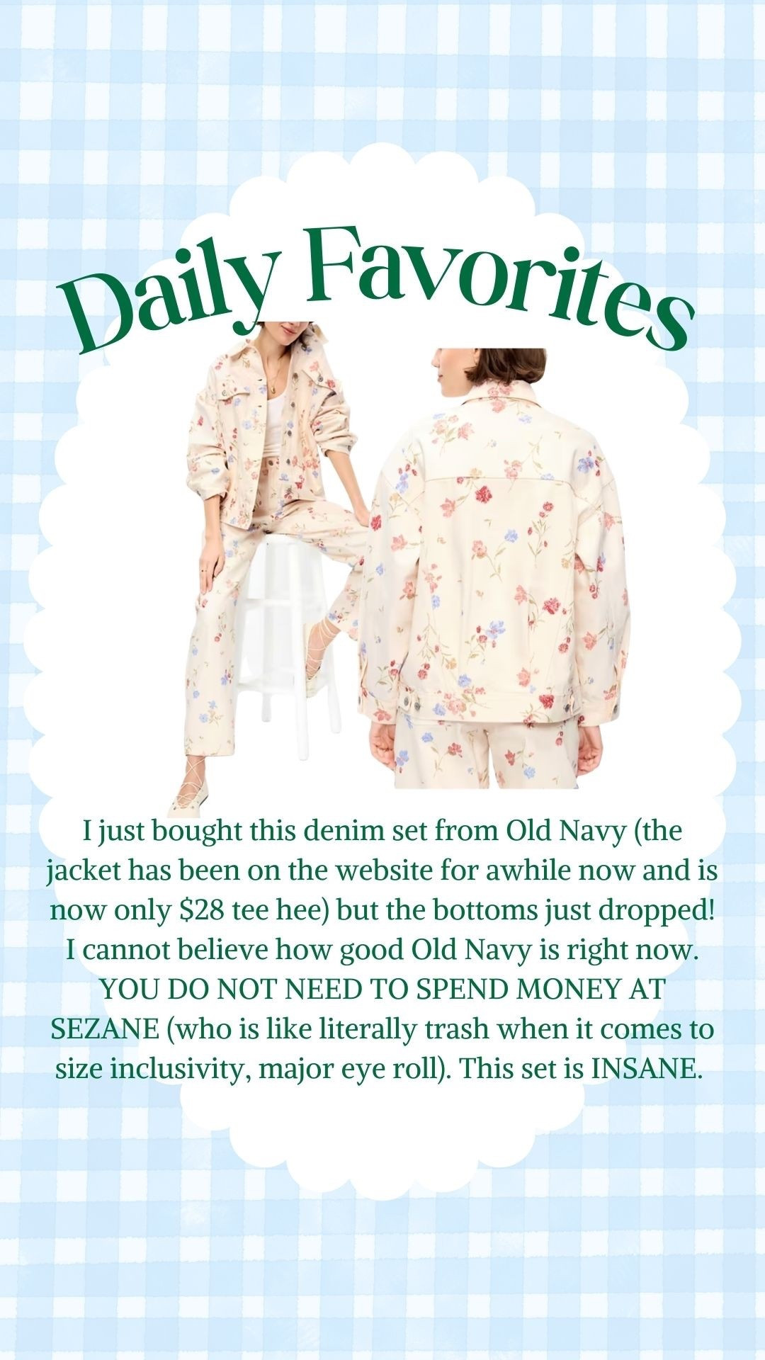 Budget friendly set from old navy. So FREAKING CUTE 

#LTKMidsize #LTKPlusSize #LTKSaleAlert