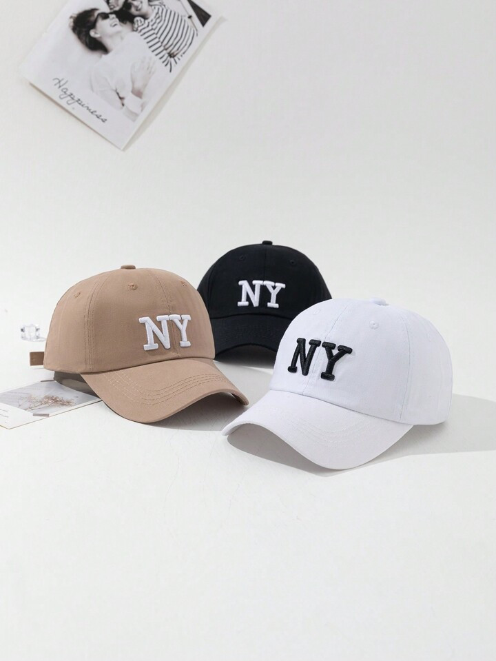 Street 1pc/3pcs Women Fashionable Embroidered NY Plain Baseball Cap, Ideal For Spring/Summer Brea... | SHEIN