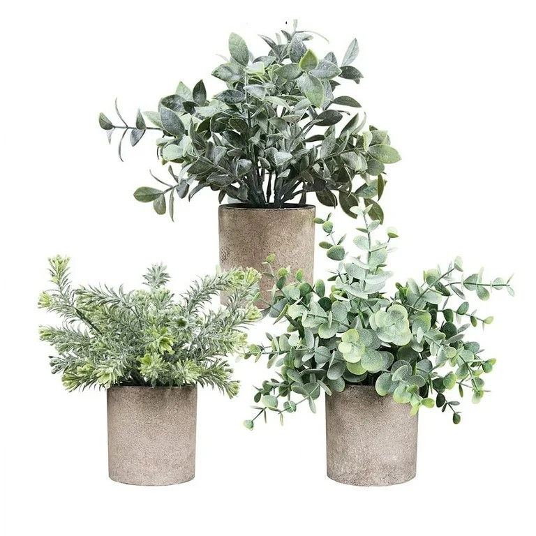 3 Pack Artificial Eucalyptus Potted Plants Small Fake Plants in Pots Faux Eucalyptus Potted Plant... | Walmart (US)