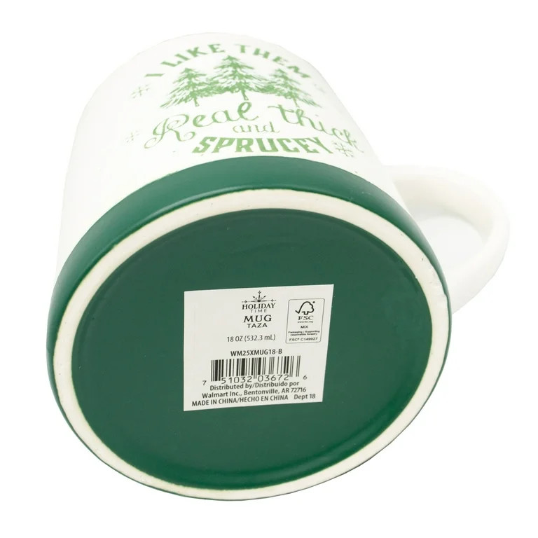 Stoneware Thick and Sprucey Mug, Green and White, 18 fl oz, by Holiday Time | Walmart (US)