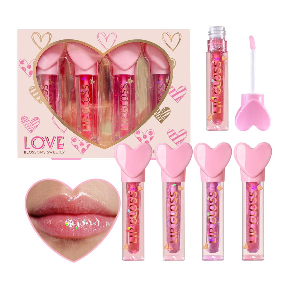 Amazon.com : 4pc Heart Charm Lip Gloss Stick for Girls - Glossy Fruity Lip Set | Non Toxic Party ... | Amazon (US)