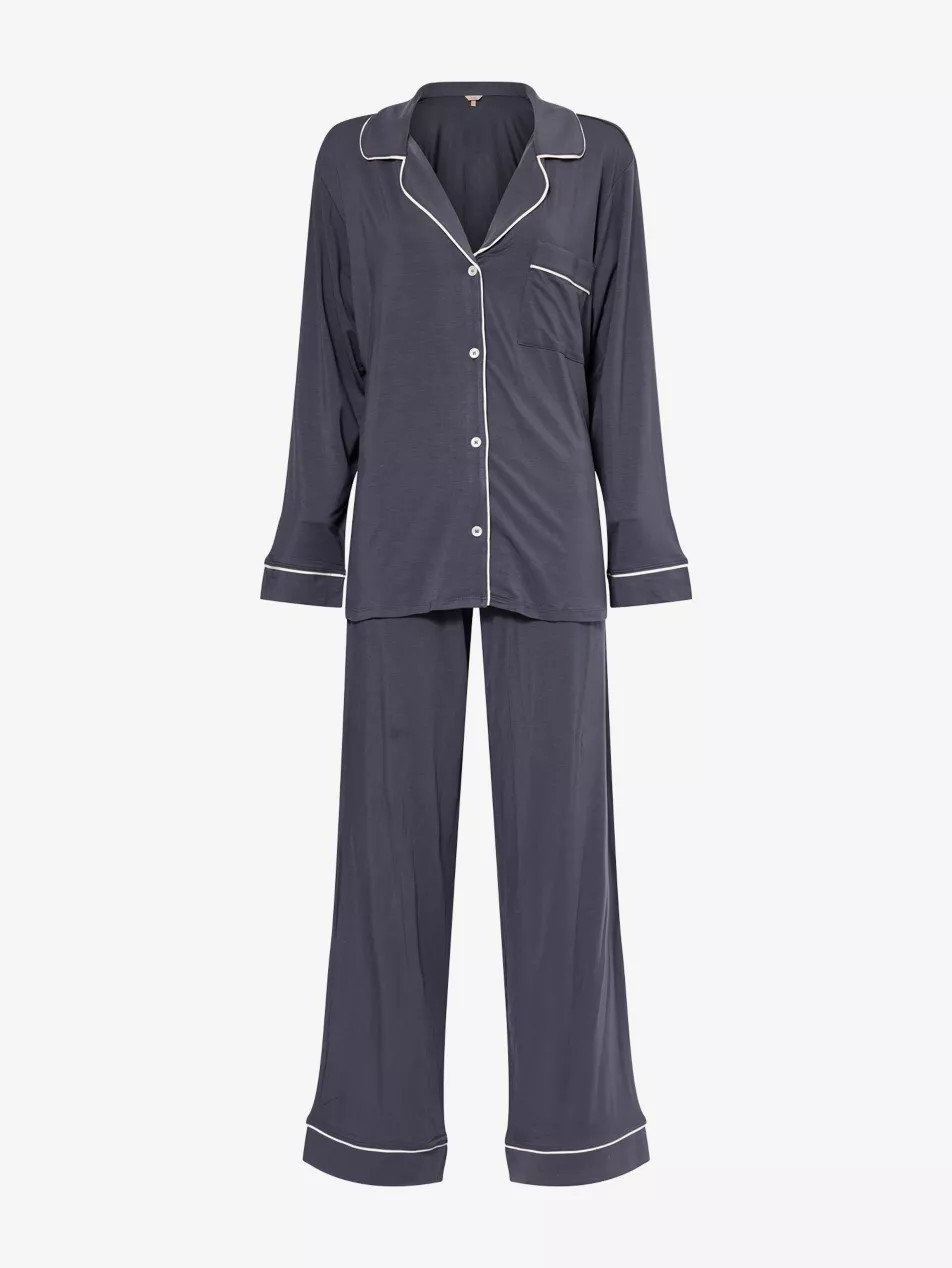 Gisele Contrast-Piping Stretch-Woven Pyjama Set | Selfridges