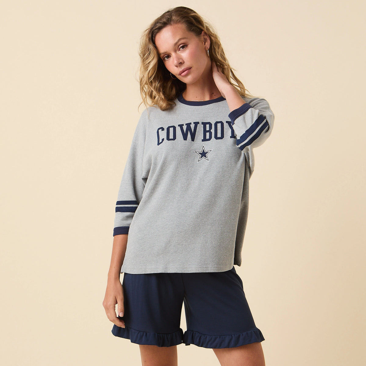 Cowboys Thermal Ringer Tee - Grey | Lauren James 
