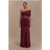 Dallas One Shoulder Mesh Maxi Dress / Burgundy | MESHKI | XXS | MESHKI US