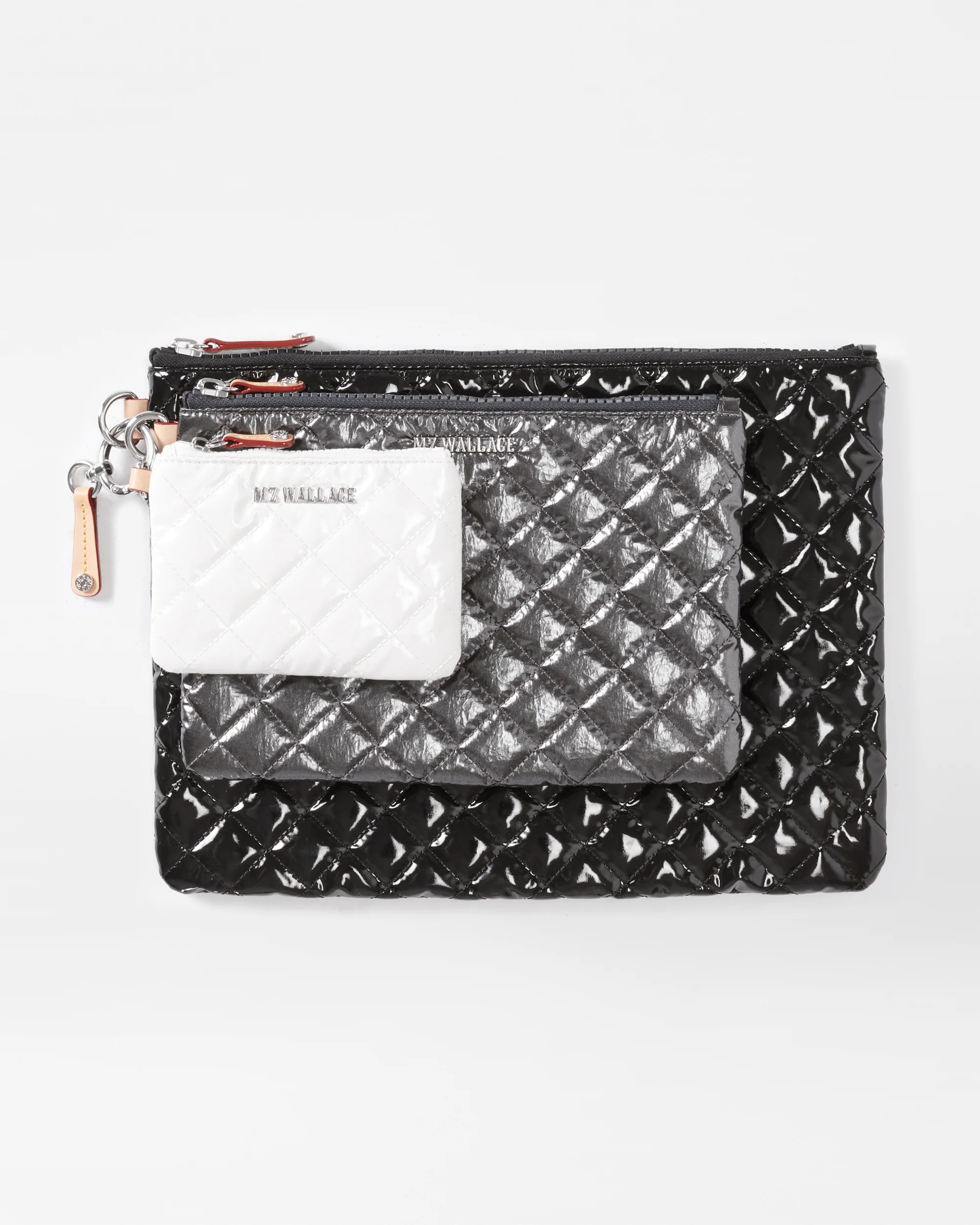 Black Lacquer, Anthracite Metallic, Snow Lacquer Metro Pouch Set | MZ Wallace