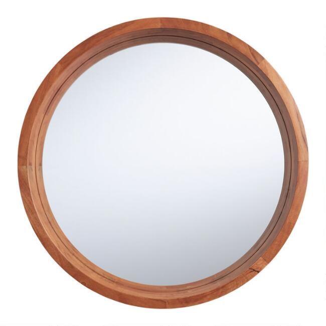 Large Round Natural Wood Wall Mirror | World Market